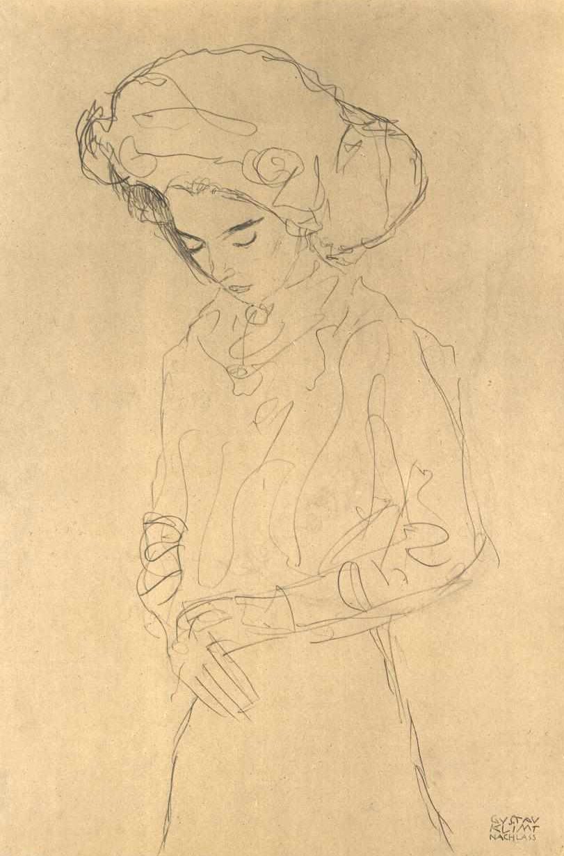 Jente ser ned av Gustav Klimt