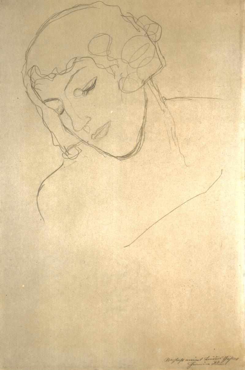Et kvinnes hode og bryst av Gustav Klimt