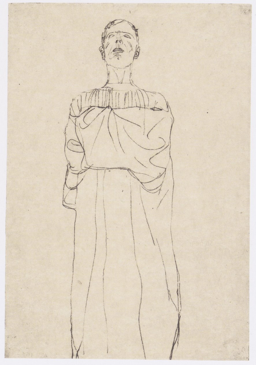 Mann i lang kappe foran av Gustav Klimt