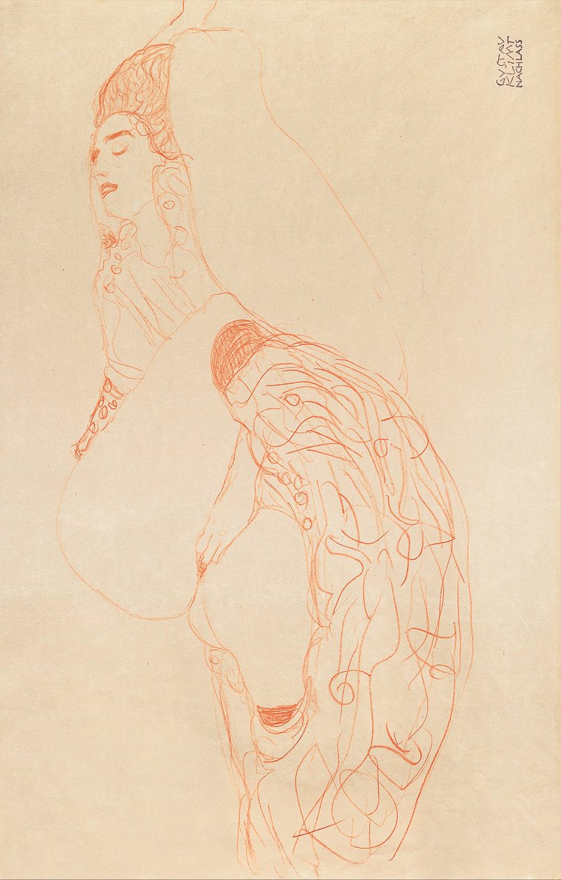 Liggende semi-naken (onani) av Gustav Klimt