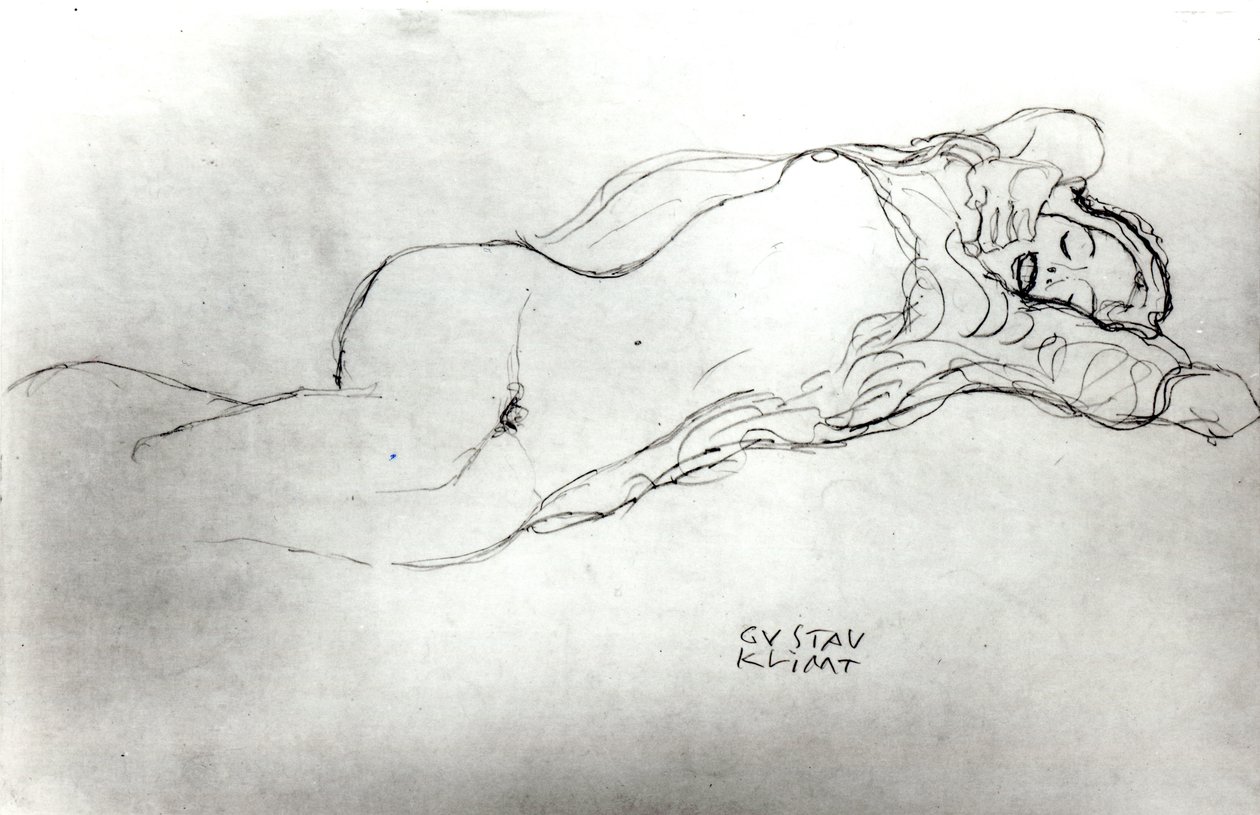 Liggende kvinne, ca. 1914 av Gustav Klimt