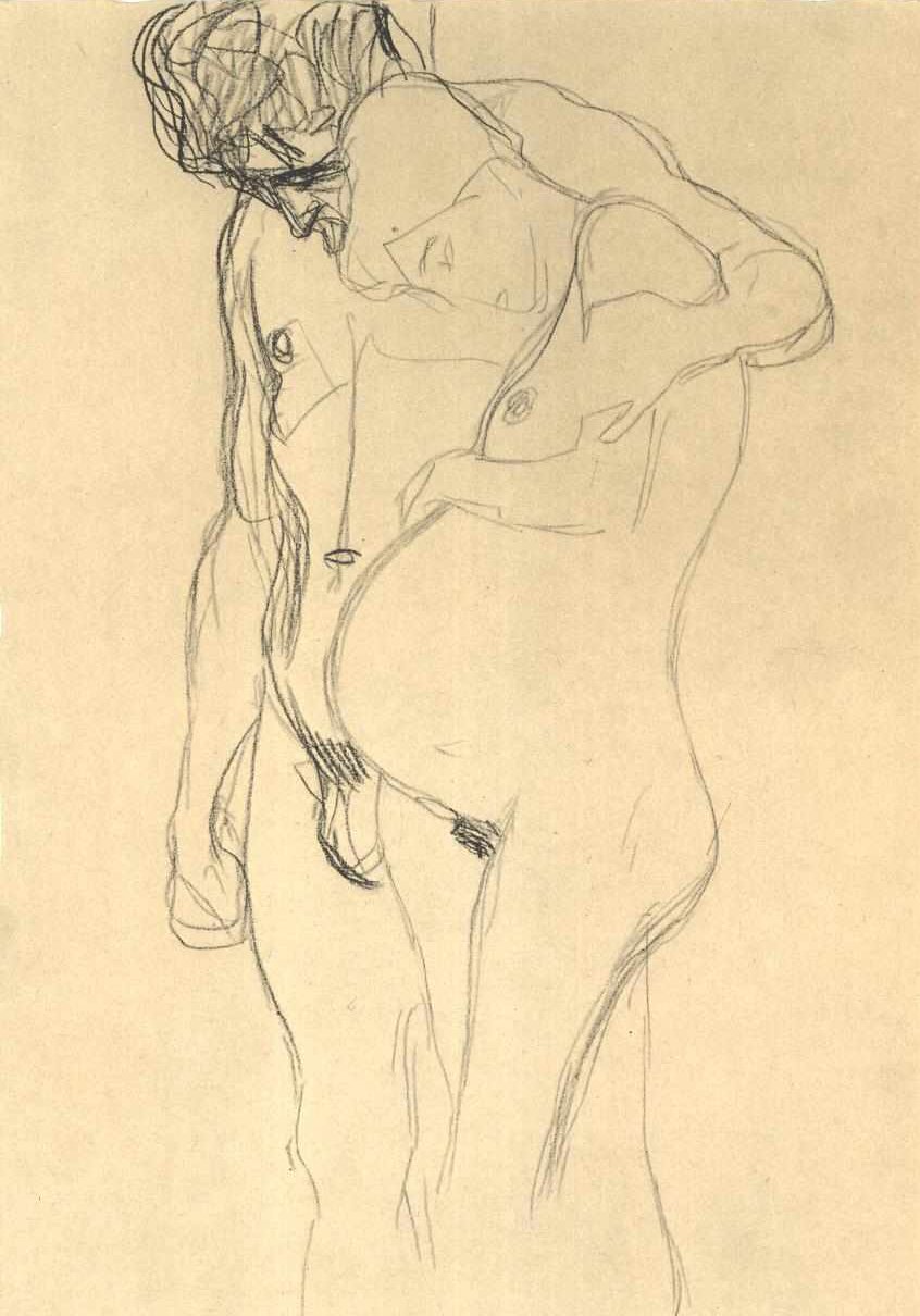 Gravid kvinne med ektemann til venstre av Gustav Klimt