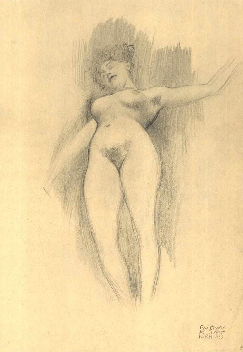 Flytende naken mot en mørk bakgrunn av Gustav Klimt