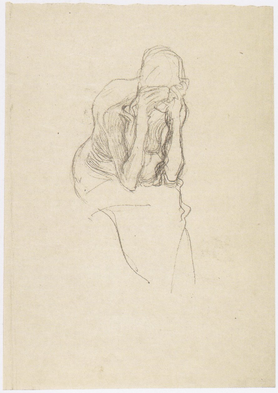 Sitter halvtid av en gammel kvinne litt til høyre av Gustav Klimt