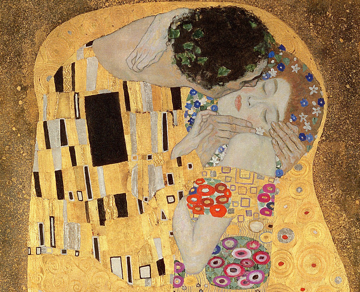 The Kiss, 1907-08 olje på lerret detalj av 601 av Gustav Klimt