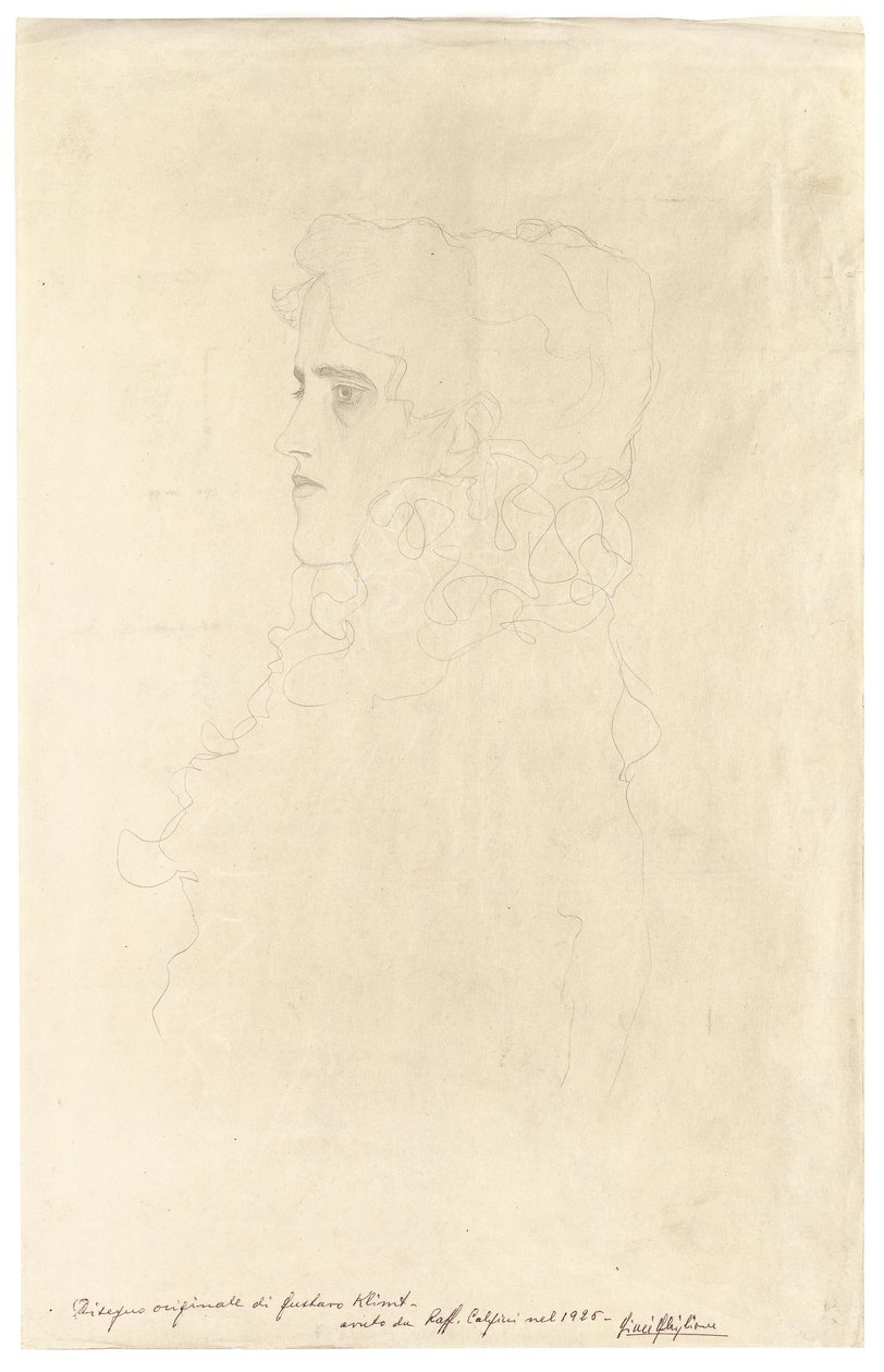 Portrett av en kvinne i profil med krage av Gustav Klimt