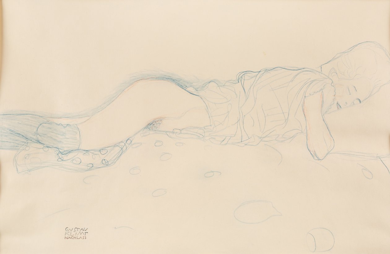 Kvinne halvnaken, ca. 1908. av Gustav Klimt