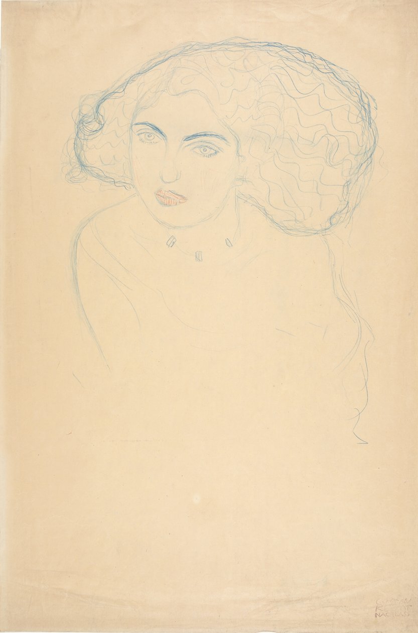 Hodet til en kvinne, ca. 1916. av Gustav Klimt