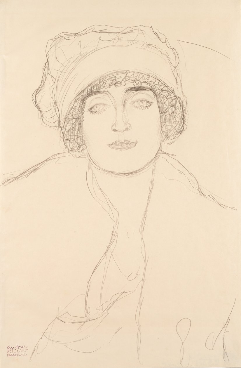 Portrett i hatt, 1917-118 av Gustav Klimt