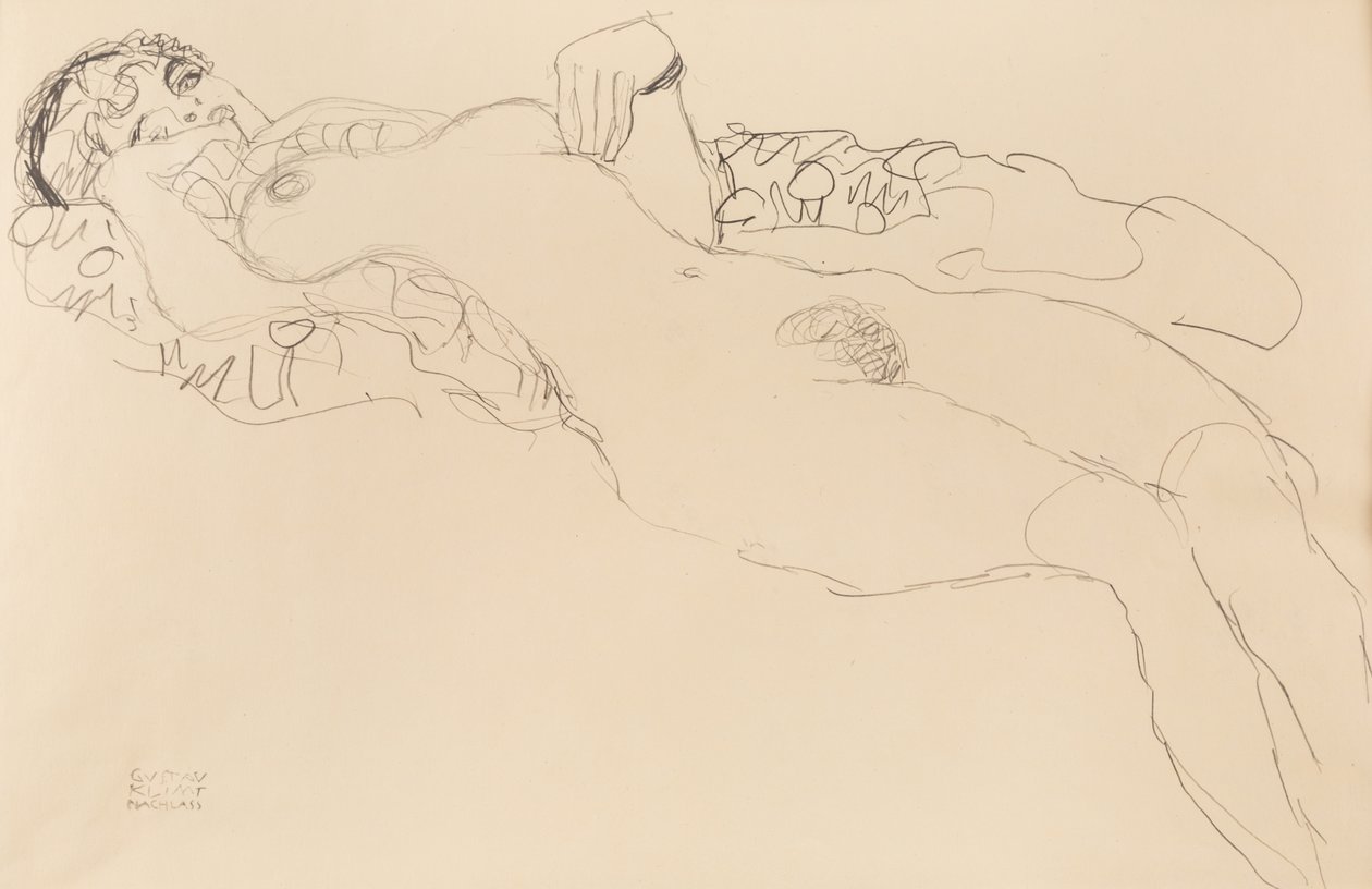 Liggende naken kvinne, mot venstre, 1917. av Gustav Klimt