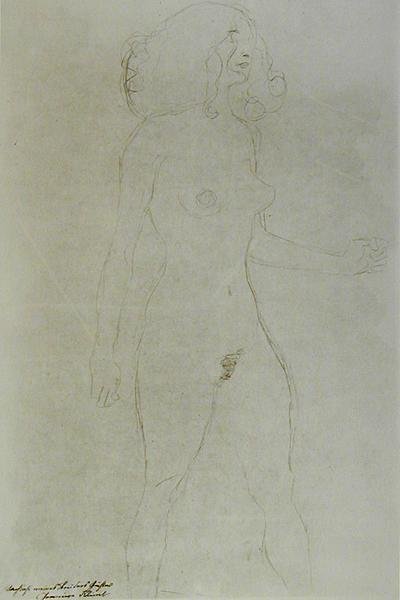 Stående naken (blyant på papir) (s/hvitt-bilde) av Gustav Klimt