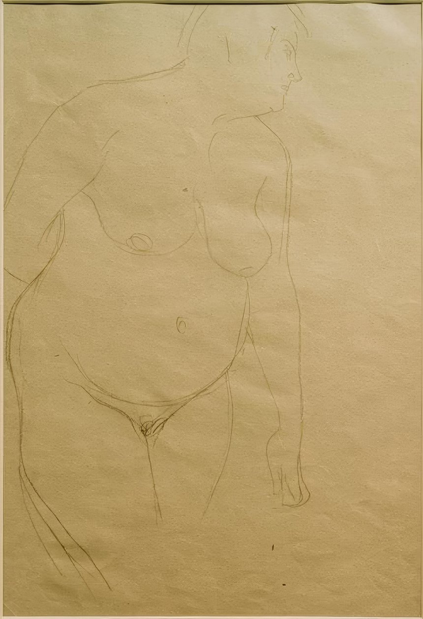 Stående, feit kvinne naken litt til høyre (studie) av Gustav Klimt
