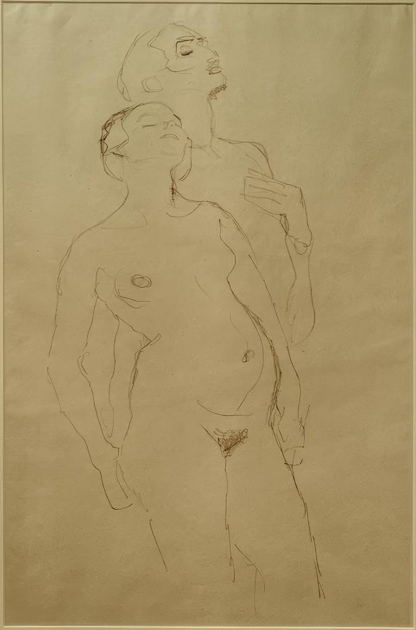 Stående elskere (studie for Adam og Eva) av Gustav Klimt