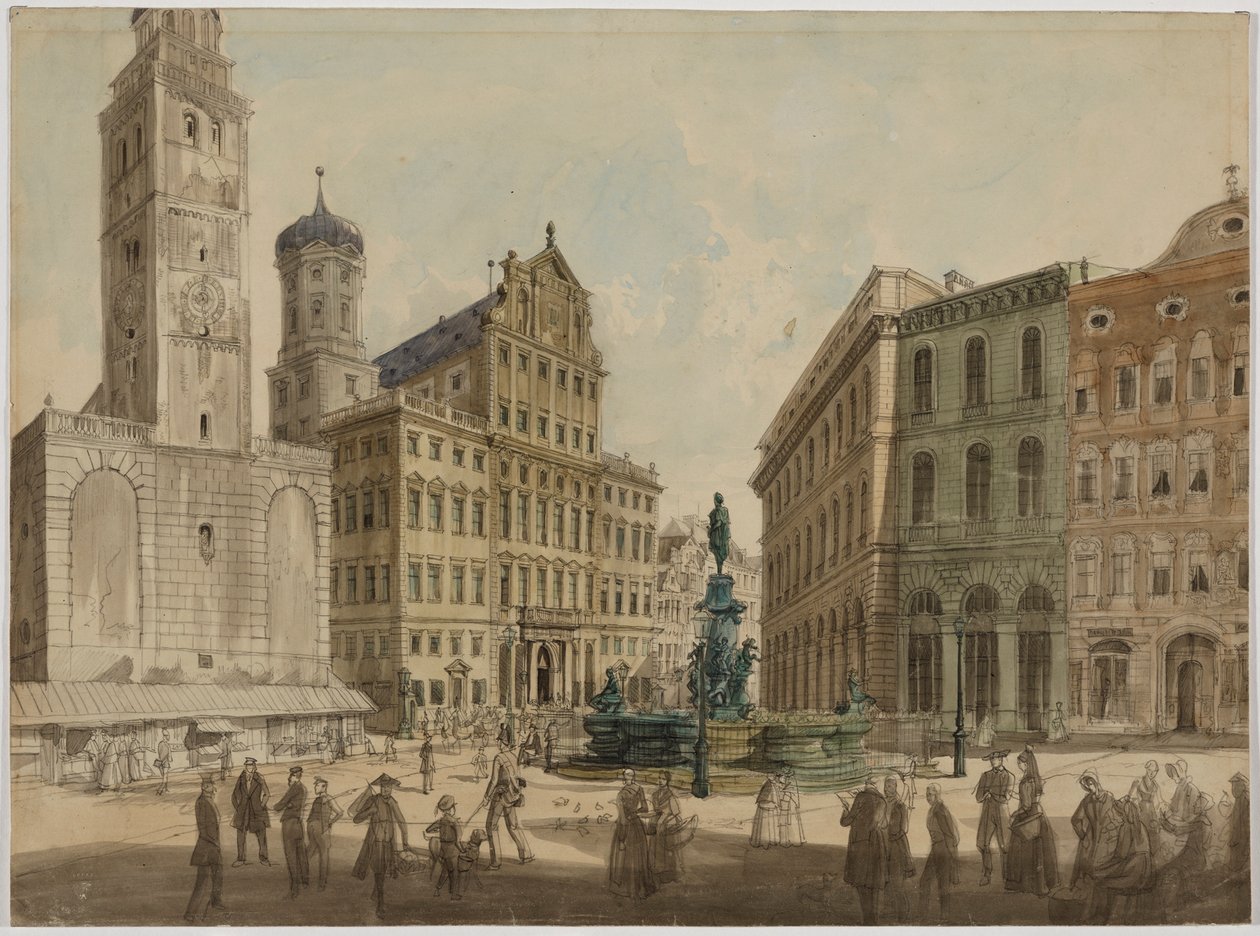 Perlach-tårnet og Augsburg rådhus av Gustav Kraus