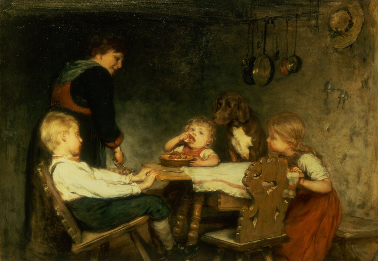 Tea Time (olje på panel) av Gustav Laeverenz