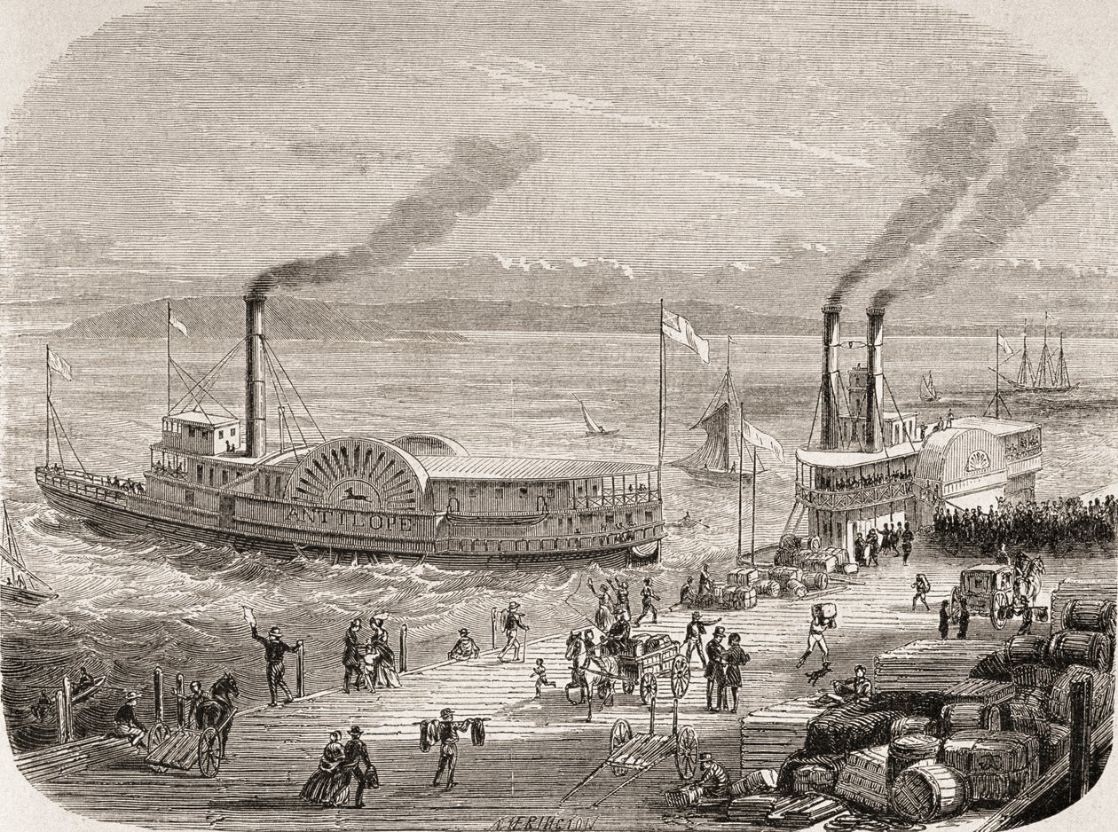 San Francisco Docks på 1860-tallet av Gustave Adolphe Chassevent Bacques