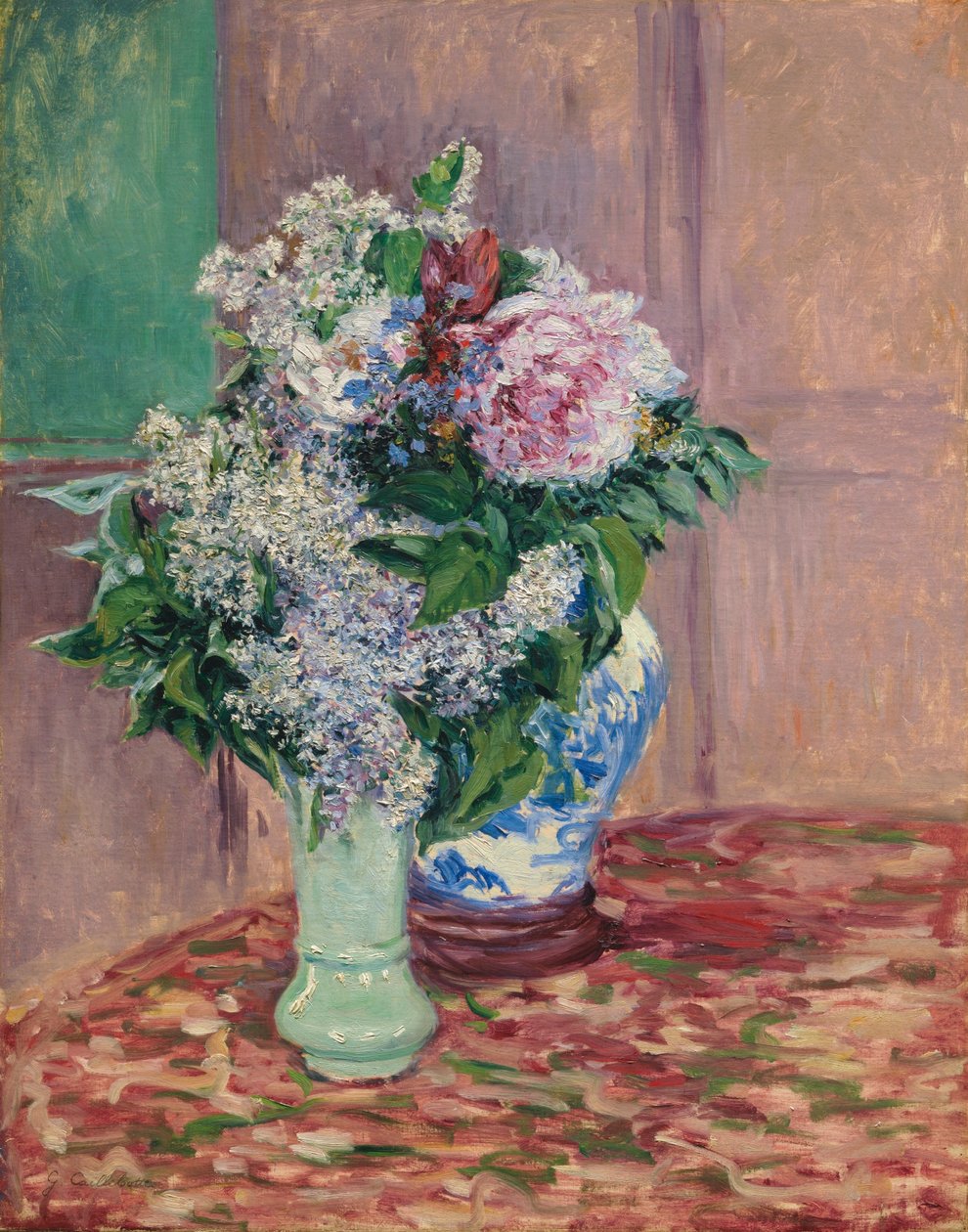 Syriner og pioner i to vaser av Gustave Caillebotte