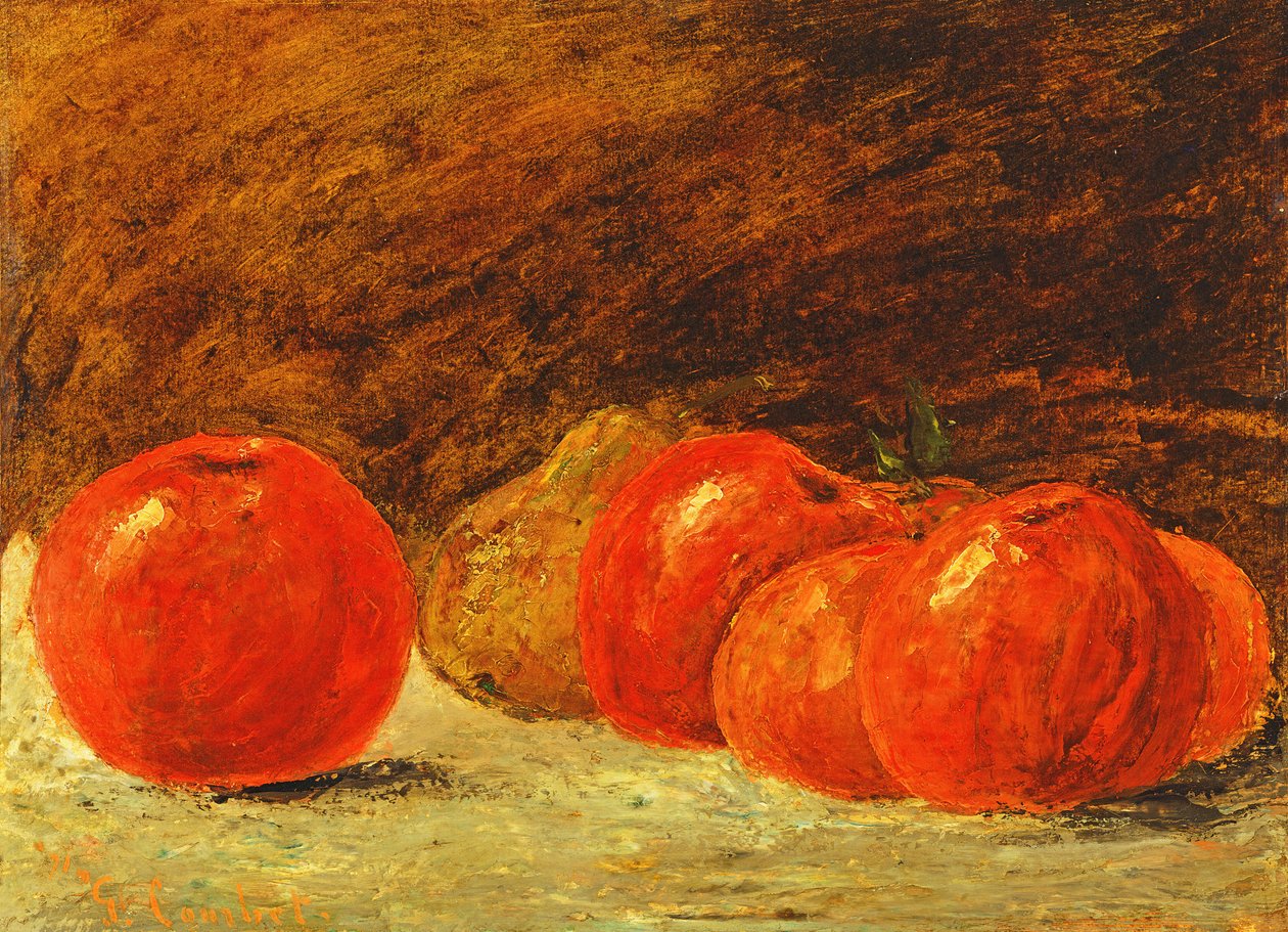 Stilleben med epler (olje på papir lagt ned på lerret) av Gustave Courbet