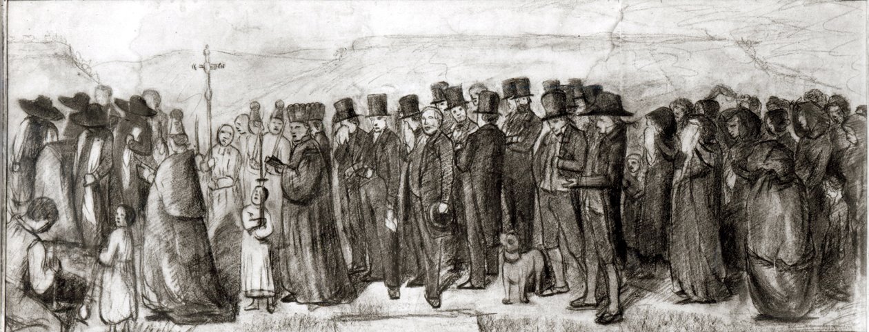 Studie for begravelse på Ornans, 1849 (kull på papir) av Gustave Courbet