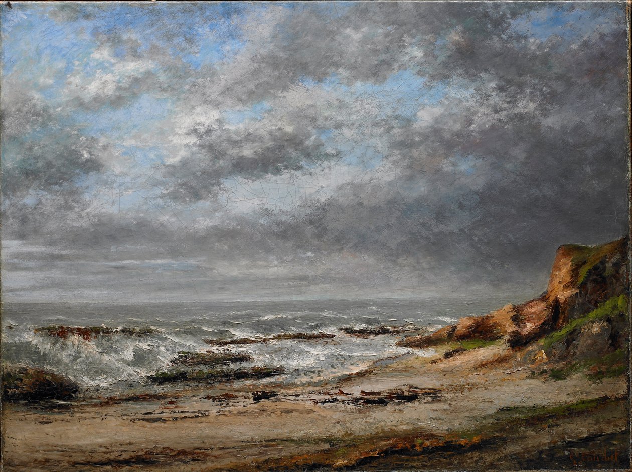 Utsikt over et grovt hav nær en klippe av Gustave Courbet