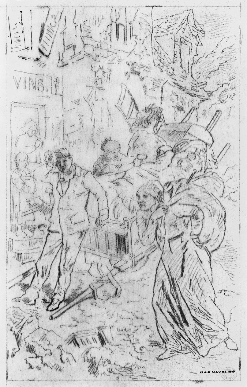 Album of the Siege of Paris, Emigrants (penn og brun blekkvask og blyant på papir) av Gustave Dore