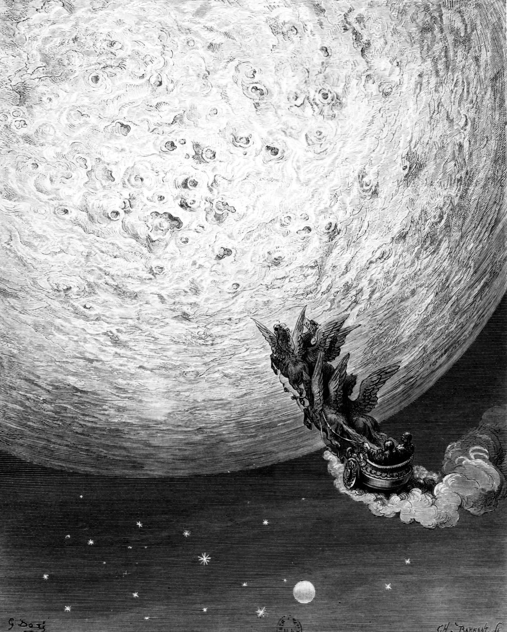 Astolfo on the Moon, strofe 70, canto XXXIV fra The Frenzy of Orlando av Ludovico Ariosto, 1879 av Gustave Dore