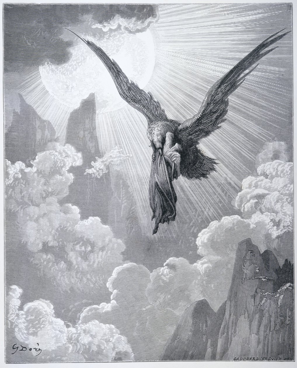Dante and the Eagle, fra 'The Divine Comedy' (Purgatorio) av Dante Alighieri (1265-1321) gravert av Gauchard Brunier, ca. 1868 av Gustave Dore