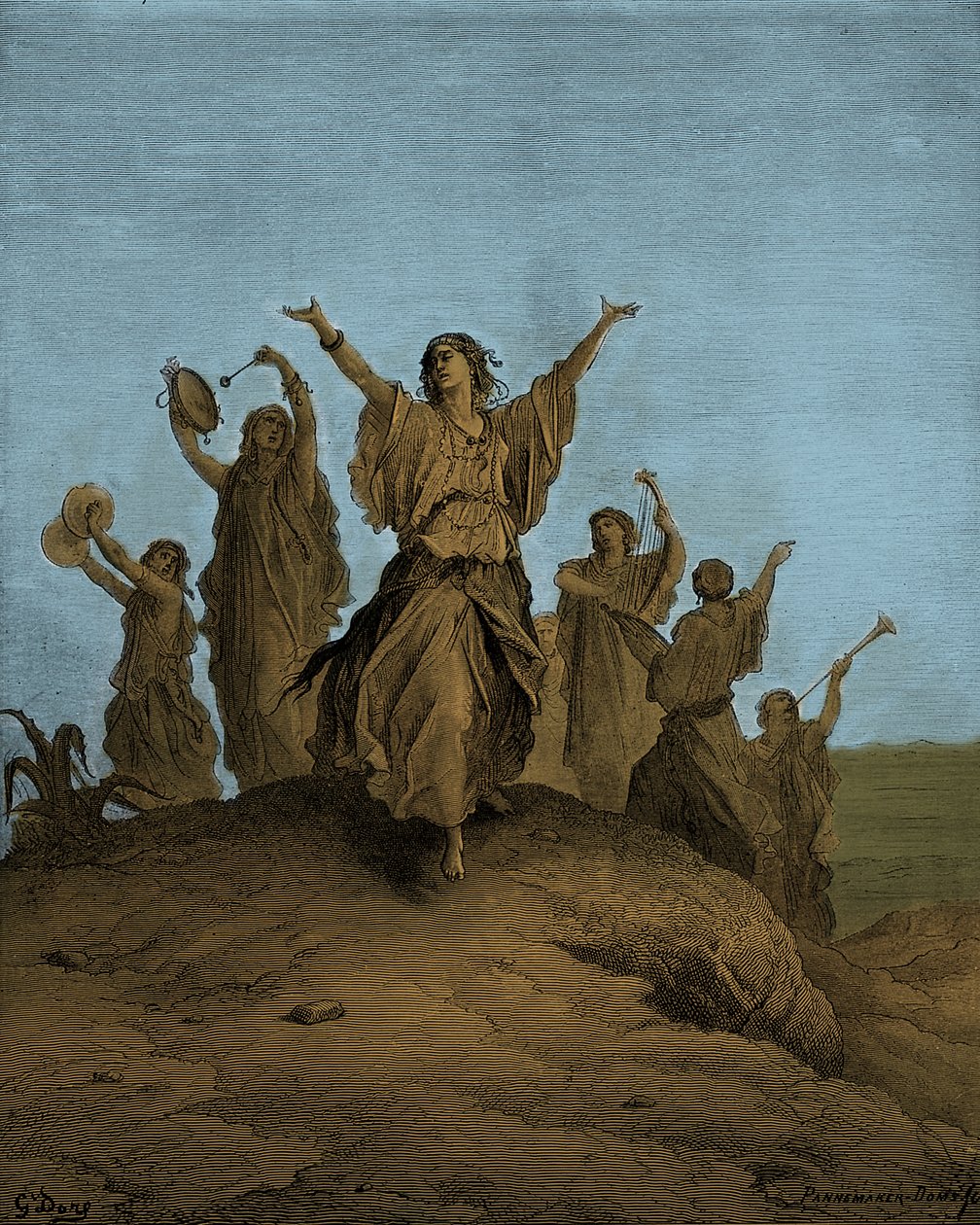 Jeftas datter Iphis danser mot - Bibelen av Gustave Dore