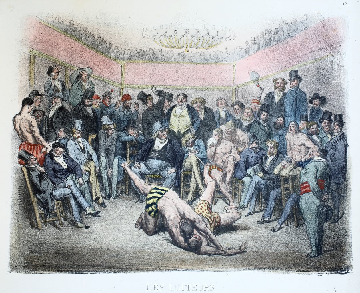 Les Lutteurs, Les diverse publics de Paris, pl. 12, 1854 av Gustave Dore