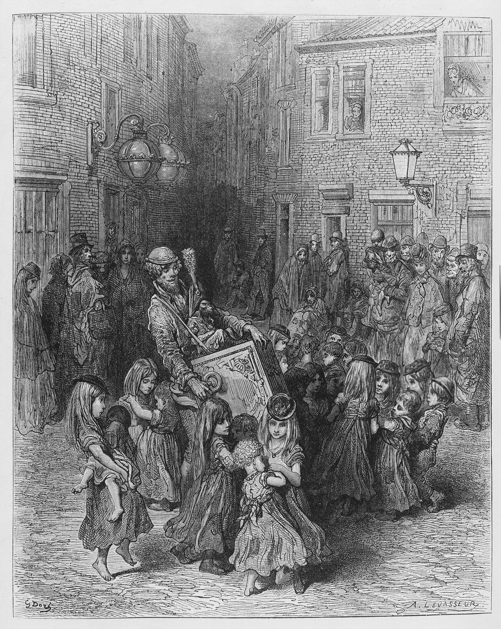 The Organ in the Court, illustrasjon fra 'London, a Pilgrimage', 1872 av Gustave Dore