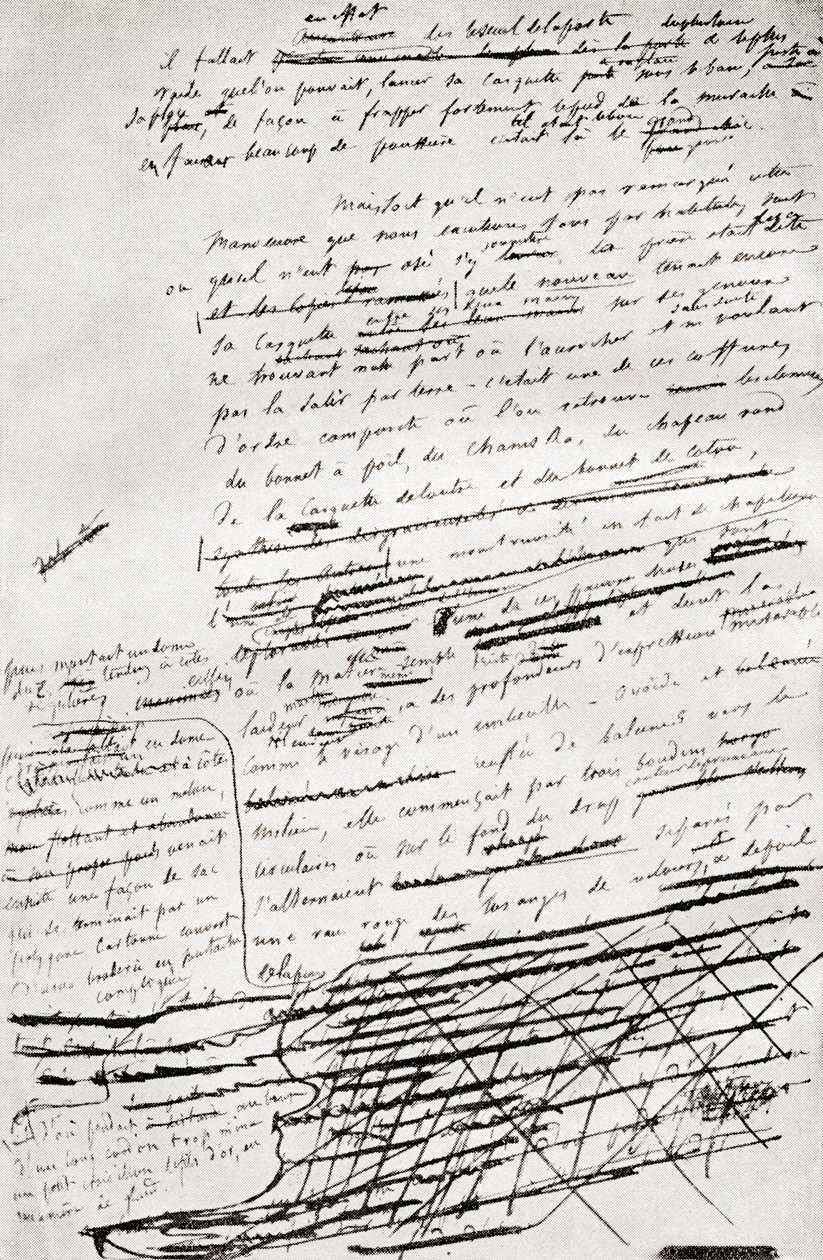 Fra en side i manuskriptet til Madame Bovary, fra Gustave Flaubert, utgitt 1935 av Gustave Flaubert