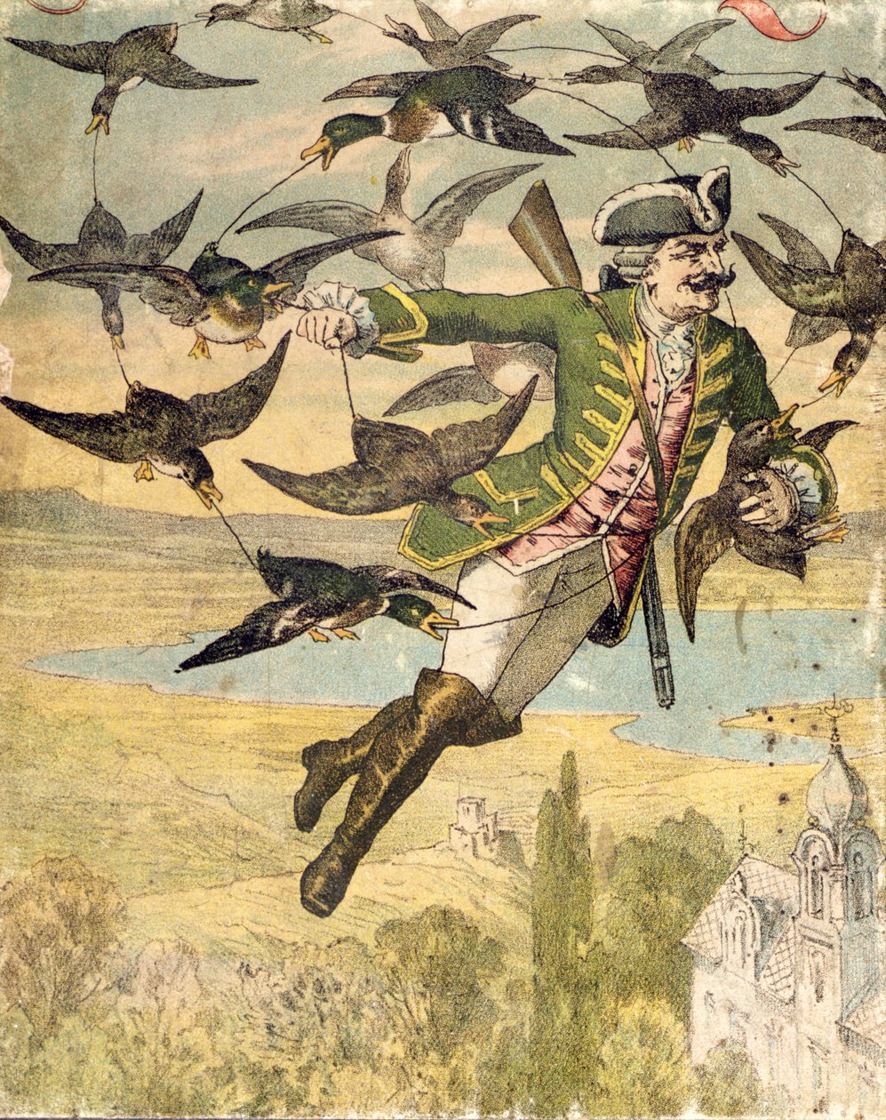 Illustrasjon fra The Adventures of Baron Munchausen, Leipzig, ca. 1880 av Gustave Gutknecht