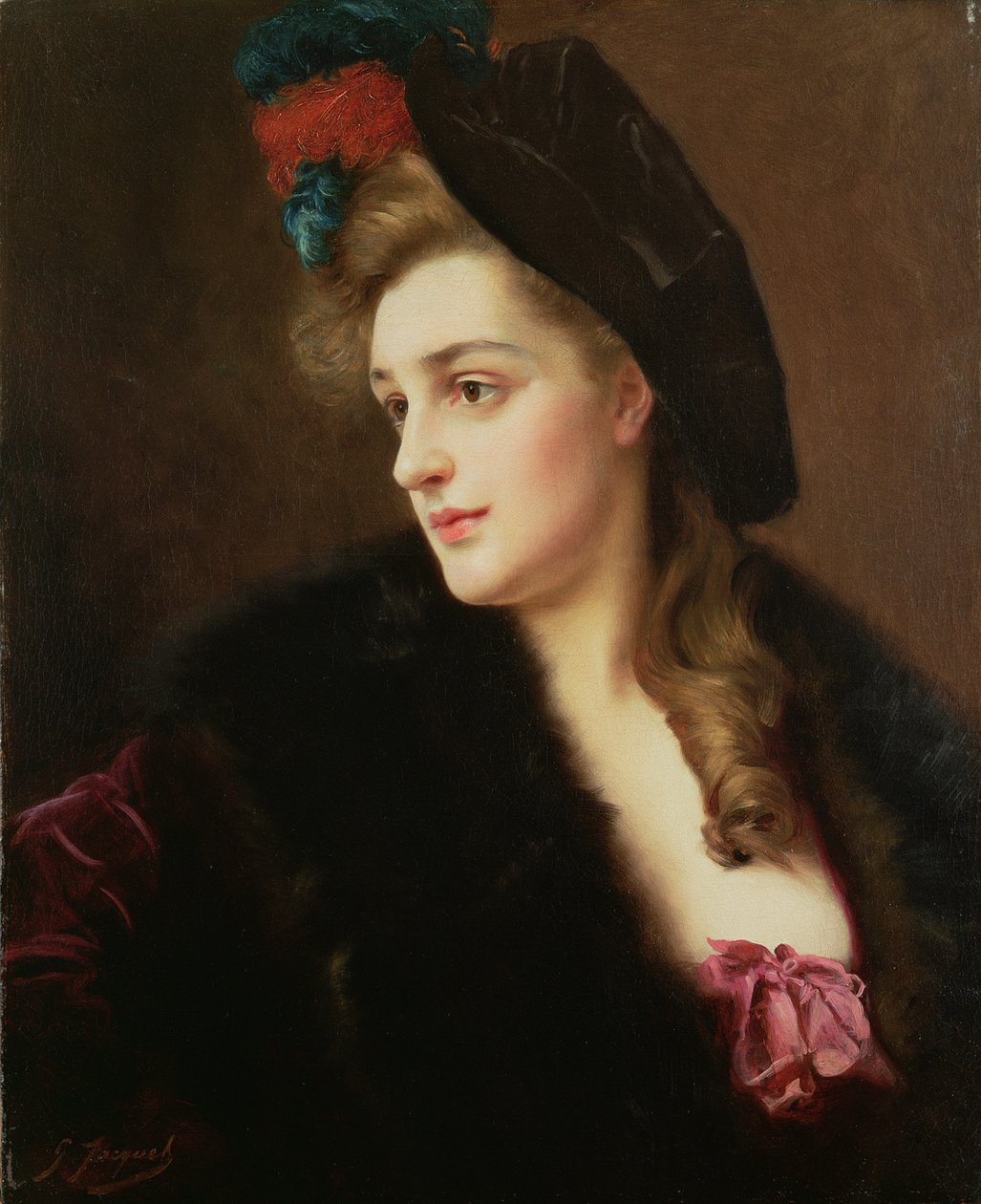 Portrett av en kvinne i hatt av Gustave Jacquet