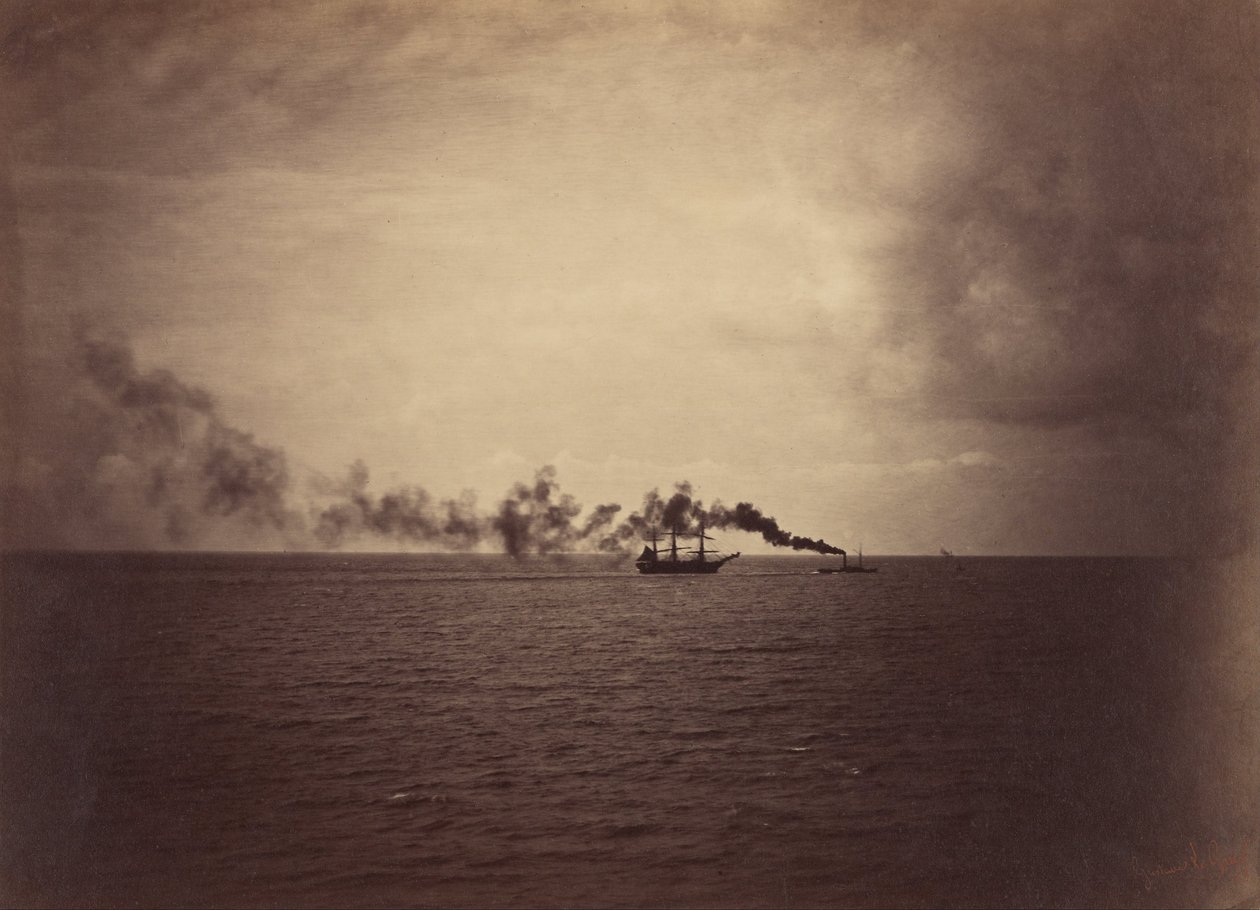 Seascape med seilskip og slepebåt av Gustave Le Gray
