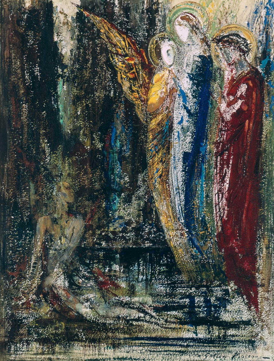 Job og englene, ca. 1890 av Gustave Moreau