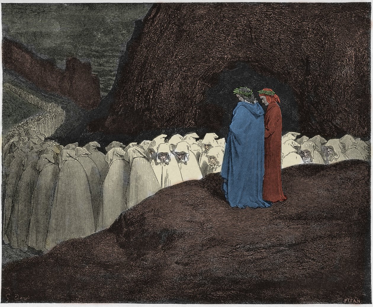 Inferno, Canto 23: Hyklerne henvender seg til Dante, illustrasjon fra The Divine Comedy av Dante Alighieri, 1885 (digitalt farget gravering) av Gustave after Dore