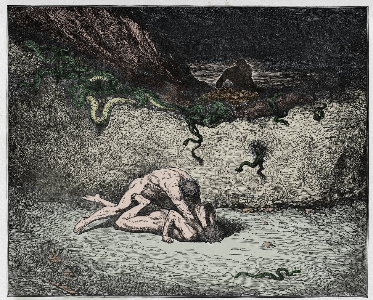 Inferno, Canto 30: Forfalskernes pine i den niende bolgia (Gianni Schicchi), illustrasjon fra The Divine Comedy av Dante Alighieri, 1885 (digitalt farget gravering) av Gustave after Dore