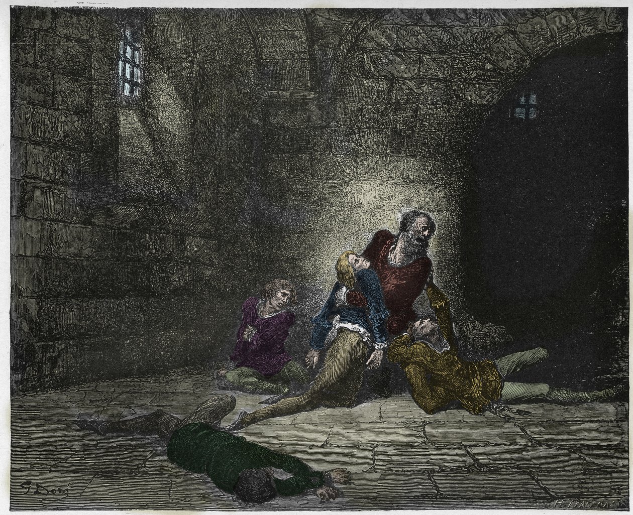 Inferno, Canto 33: Gaddo dør foran farens øyne (Ugolin (Ugolino) della Gherardesca), illustrasjon fra The Divine Comedy av Dante Alighieri, 1885 (digitalt farget gravering) av Gustave after Dore