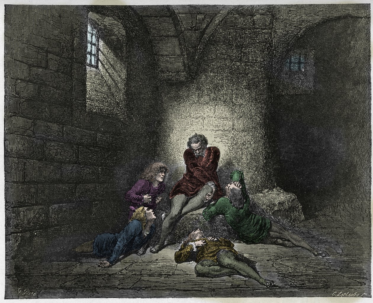 Inferno, Canto 33 : Ugolino (Ugolin della Gherardesca) og sønnene hans immurerte og sultne, illustrasjon fra The Divine Comedy av Dante Alighieri, 1885 (digitalt farget gravering) av Gustave after Dore