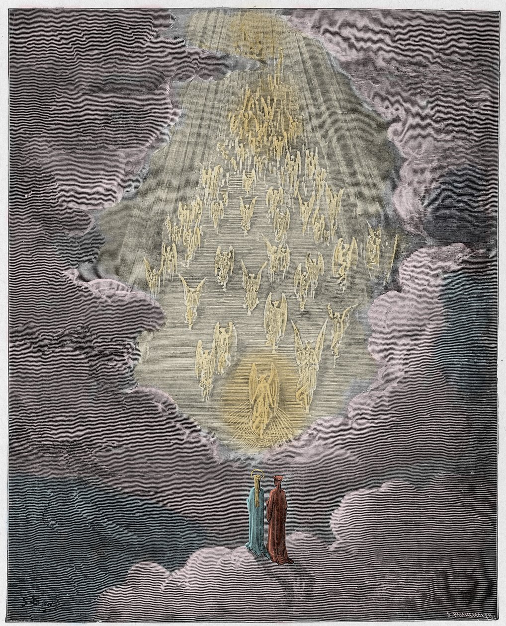 Paradiso, Canto 21: Beatrice og Dante i Saturns sfære, illustrasjon fra The Divine Comedy av Dante Alighieri, 1885 (digitalt farget gravering) av Gustave after Dore