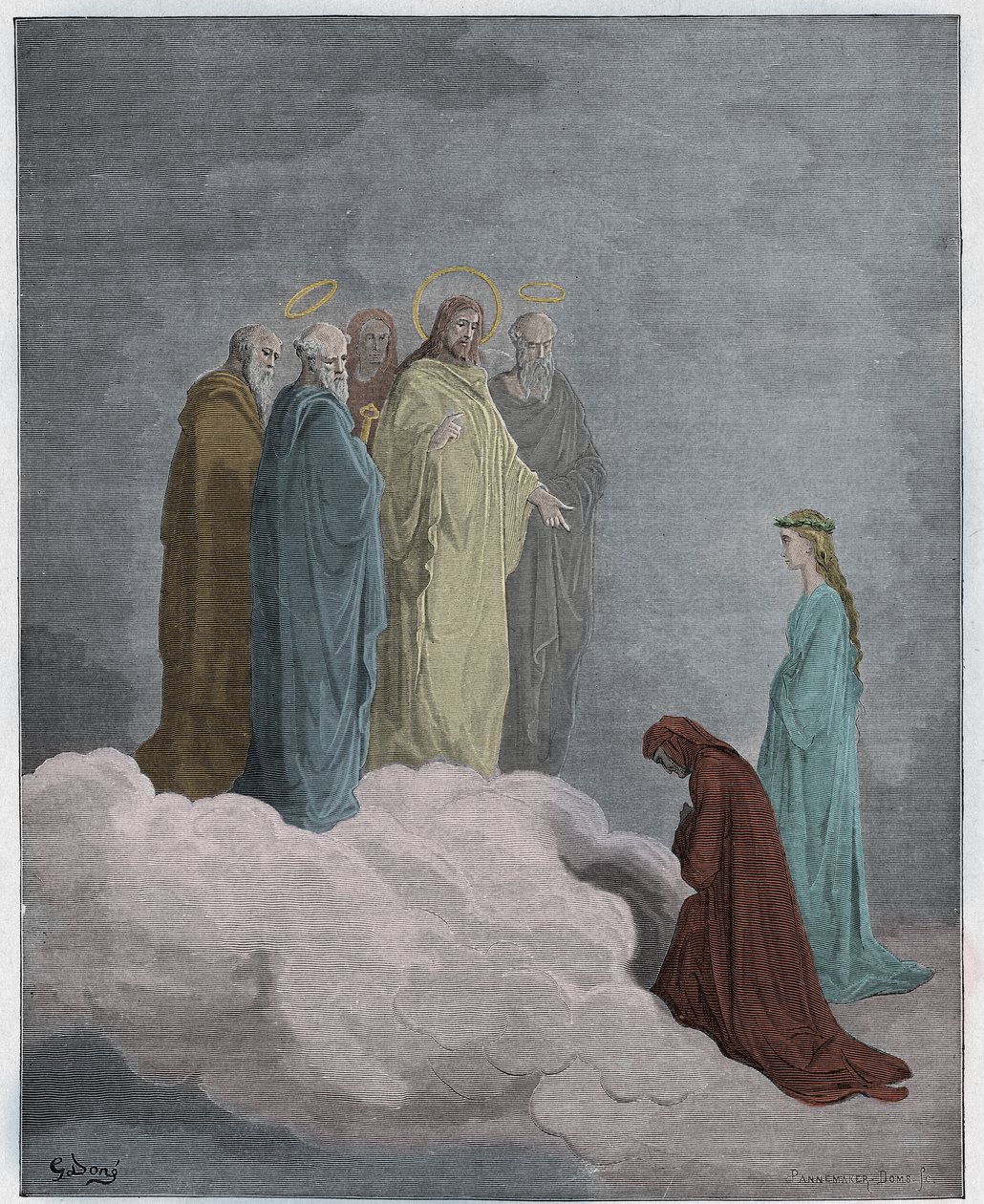 Paradiso, Canto 26: St John undersøker Dante angående kjærlighet, illustrasjon fra The Divine Comedy av Dante Alighieri, 1885 (digitalt farget gravering) av Gustave after Dore