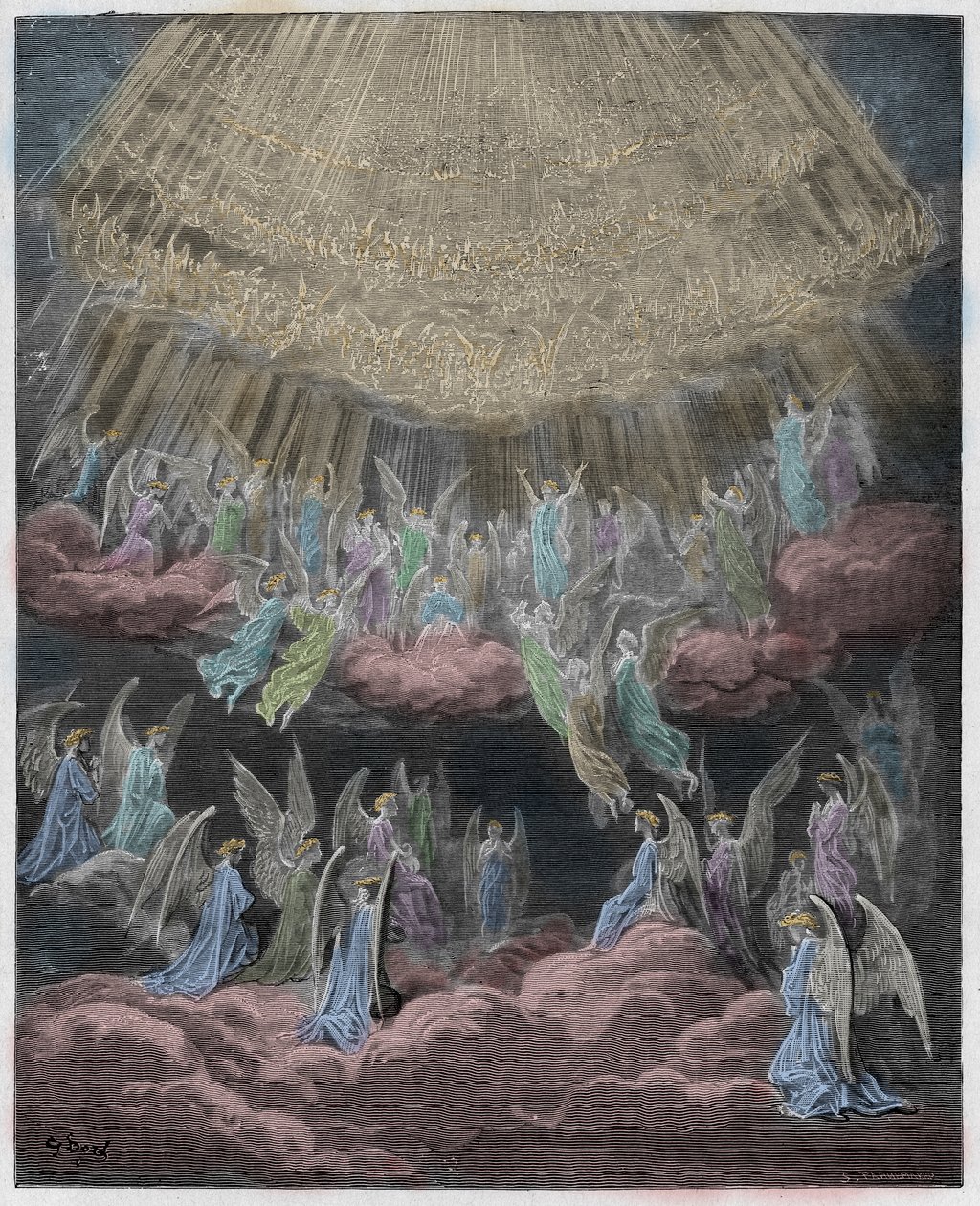 Paradiso, Canto 27: Den himmelske verten synger Gloria In Excelsis Deo, illustrasjon fra The Divine Comedy av Dante Alighieri, 1885 (digitalt farget gravering) av Gustave after Dore