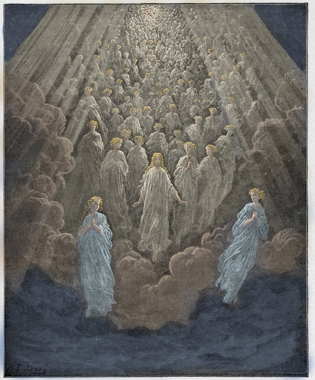Paradiso, Canto 5: Verten av utallige glødende sjeler i det andre riket, illustrasjon fra The Divine Comedy av Dante Alighieri, 1885 (digitalt farget gravering) av Gustave after Dore