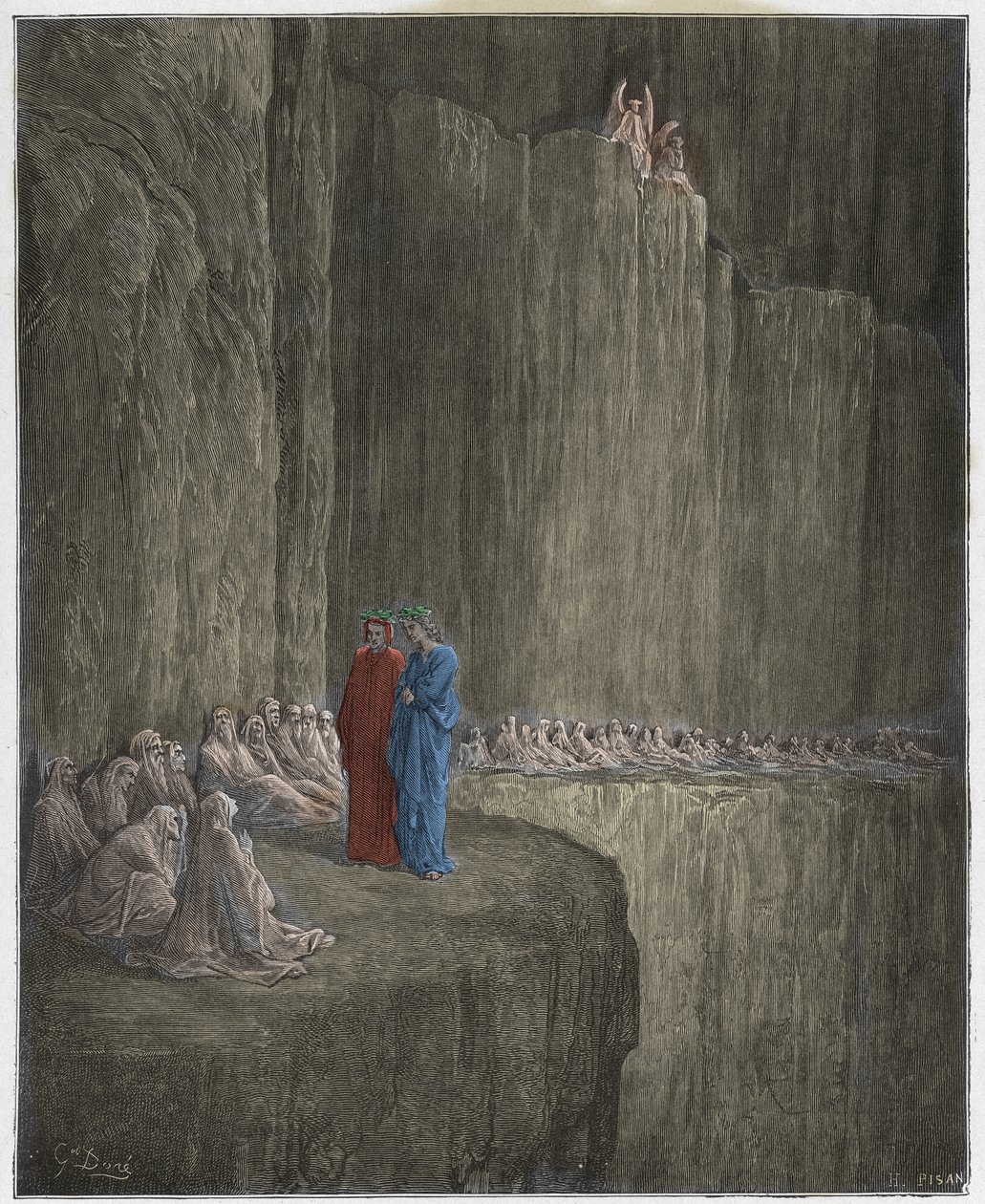 Purgatorio, Canto 13: Sapia renser sitt skyldige liv, illustrasjon fra The Divine Comedy av Dante Alighieri, 1885 (digitalt farget gravering) av Gustave after Dore
