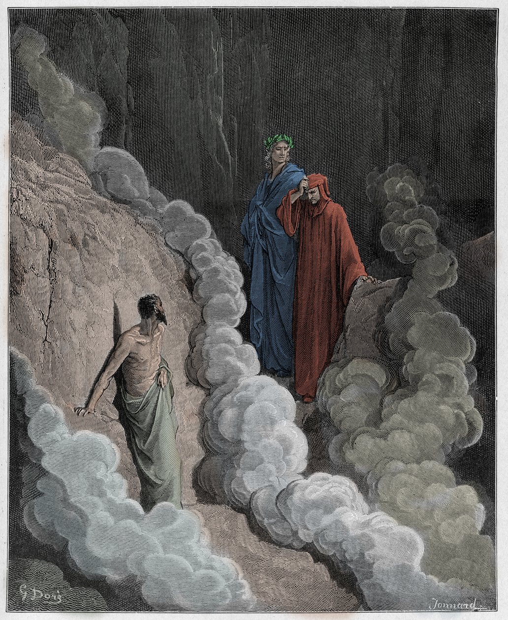 Purgatorio, Canto 16: Dante snakker til sjelen til Marco Lombardo, illustrasjon fra The Divine Comedy av Dante Alighieri, 1885 (digitalt farget gravering) av Gustave after Dore