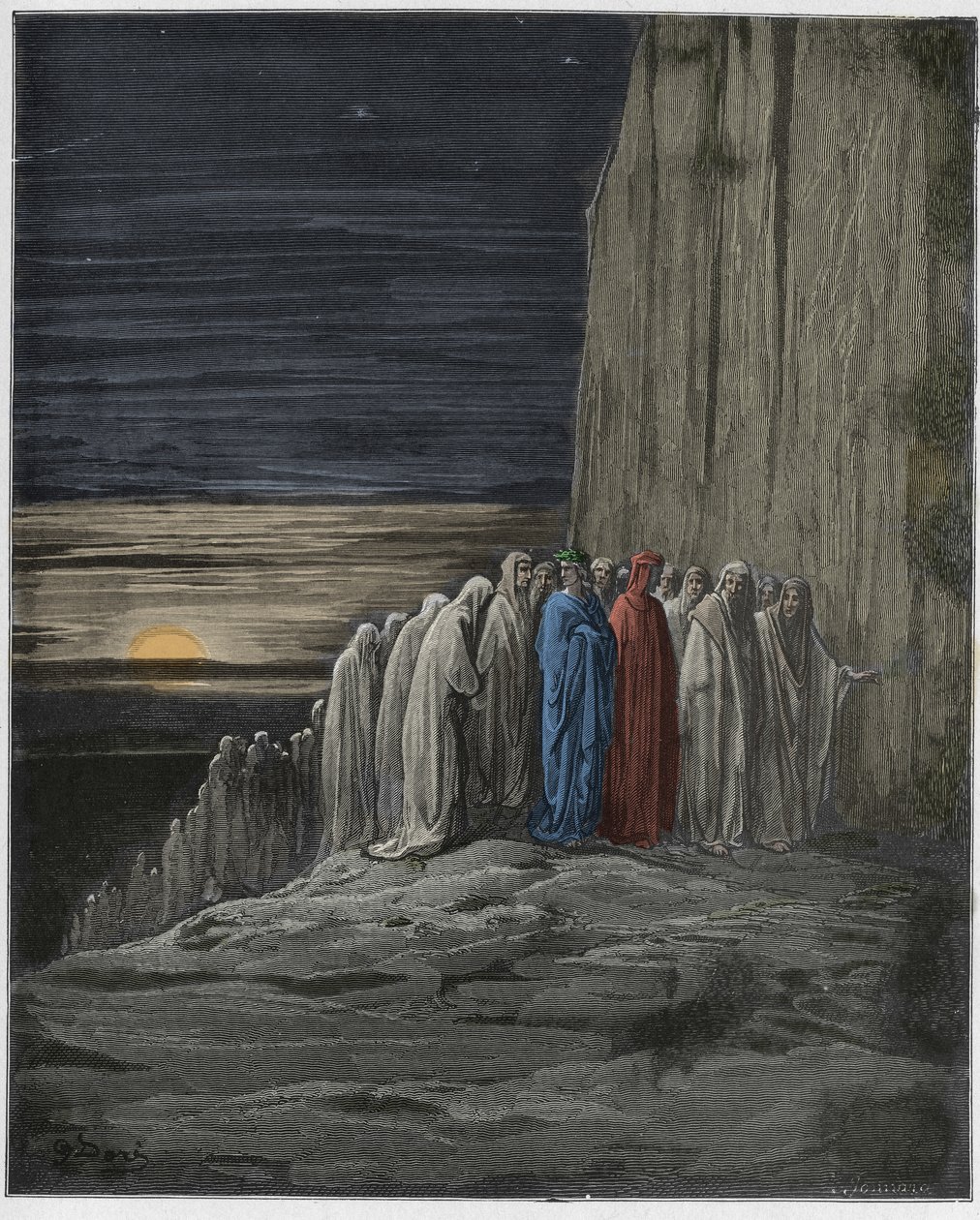 Purgatorio, Canto 18: De mange dovenne, illustrasjon fra The Divine Comedy av Dante Alighieri, 1885 (digitalt farget gravering) av Gustave after Dore