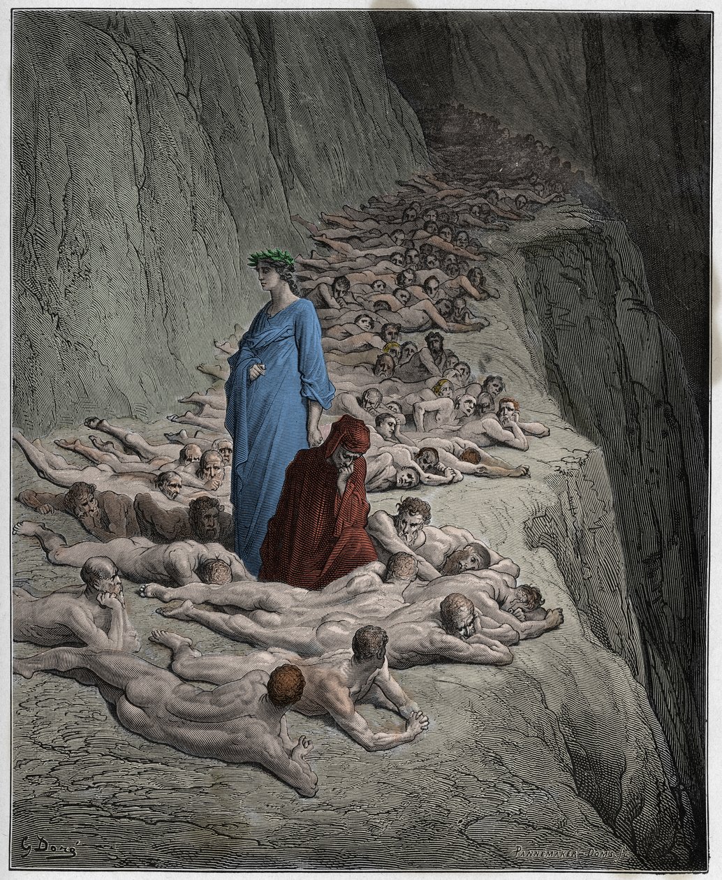 Purgatorio, Canto 19: De grådiges sjeler: Adrian V (pape Adrien V) snakker til Dante, illustrasjon fra The Divine Comedy av Dante Alighieri, 1885 (digitalt farget gravering) av Gustave after Dore