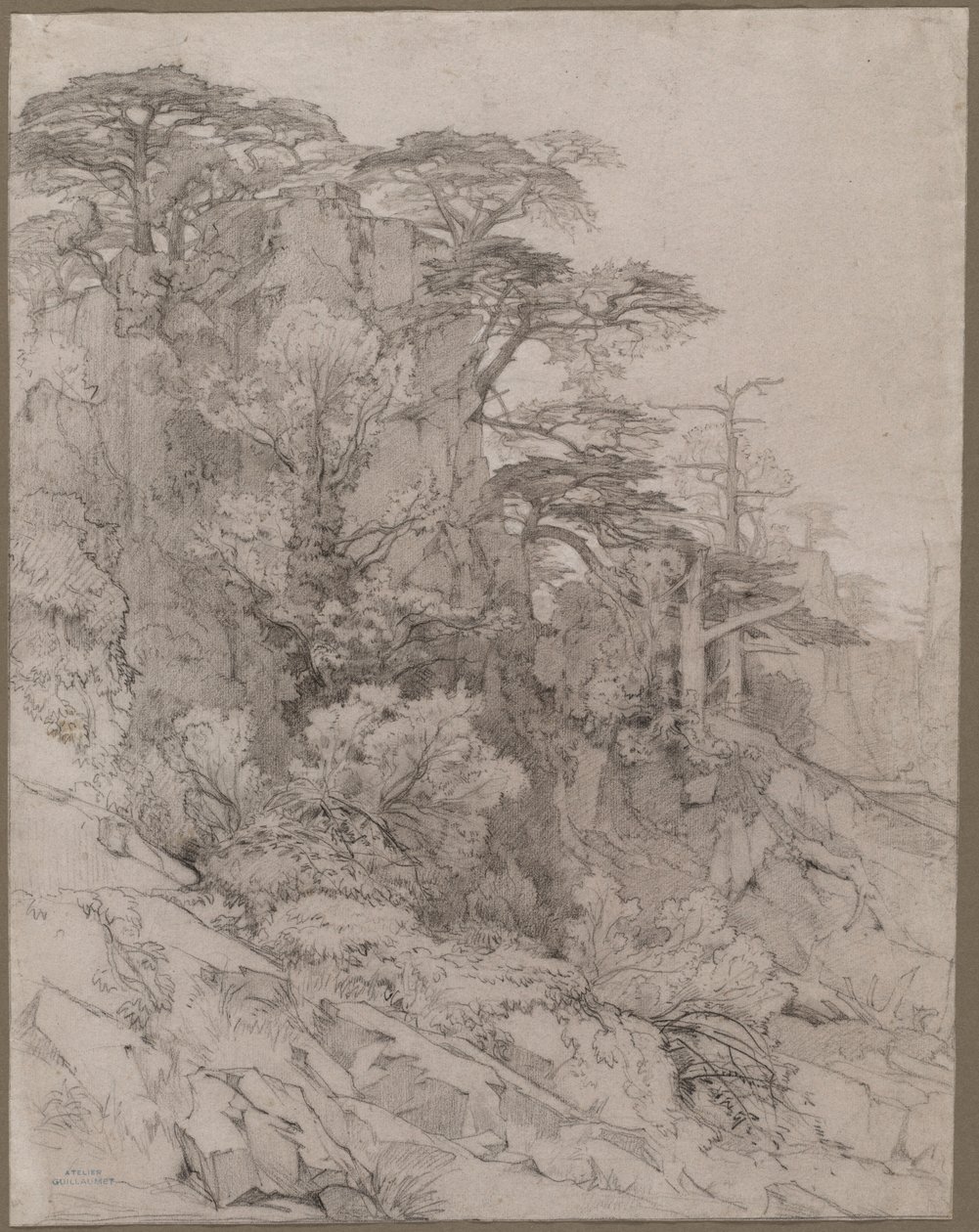 Trær i en steinete åsside av Gustave Achille Guillaumet