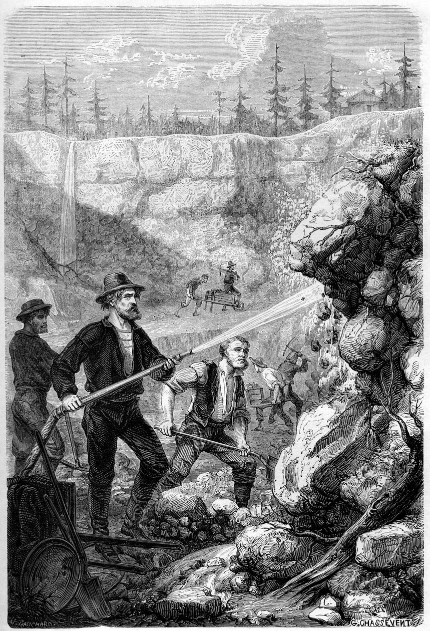 Hydraulic Mining, California, 1859. av Gustave Adolphe Chassevent Bacques