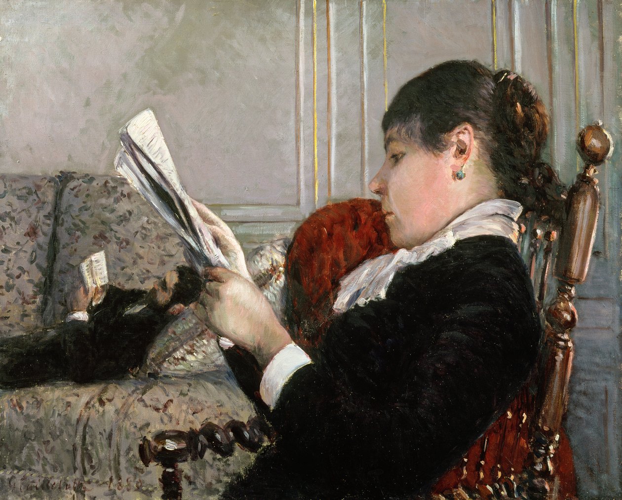 Interiør, kvinne som leser, 1880 av Gustave Caillebotte